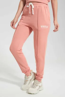 Pink Cotton Jogger With Placement Print