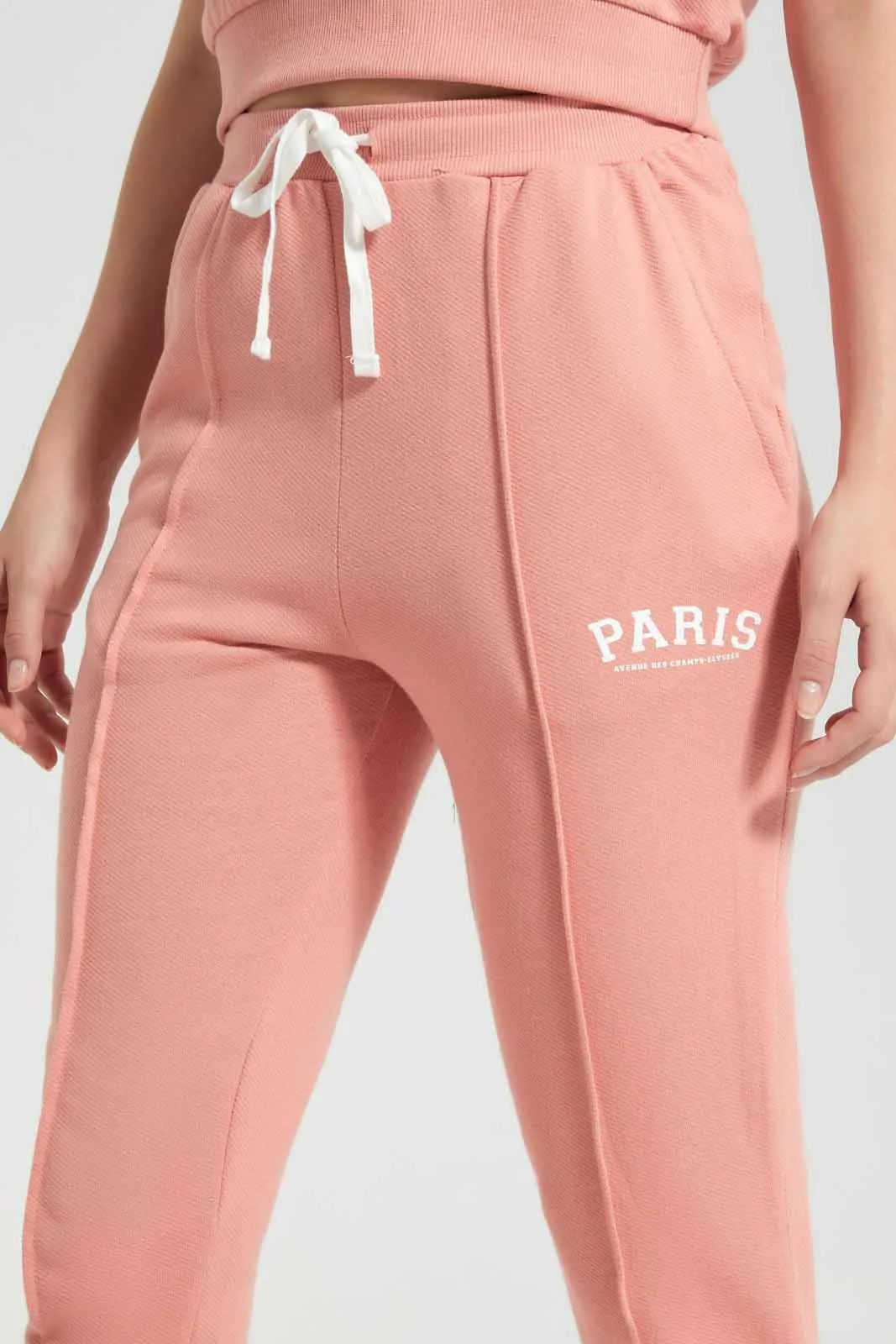 Pink Cotton Jogger With Placement Print