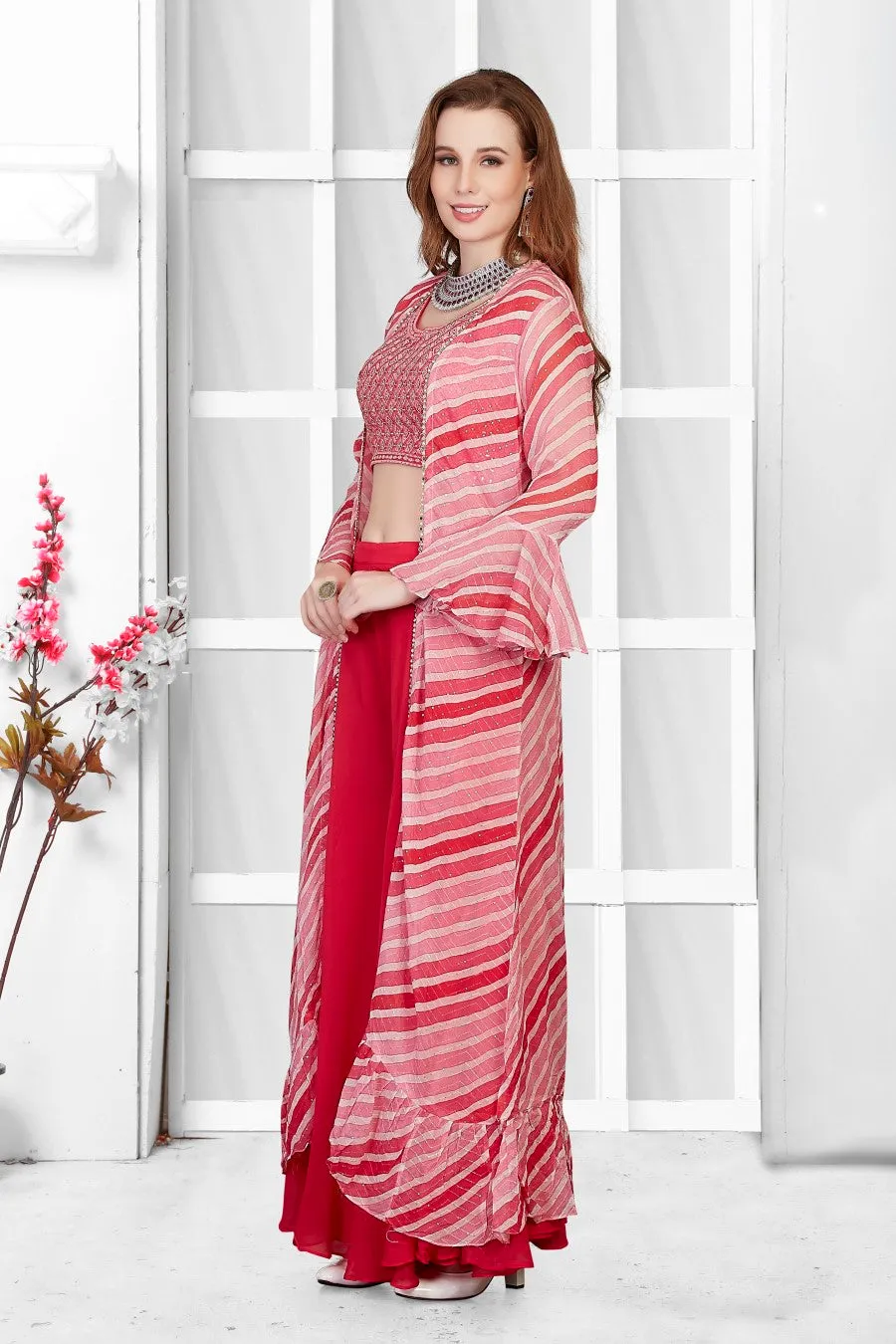 Pink Palazzo Pant Ladies Suit with Jacket