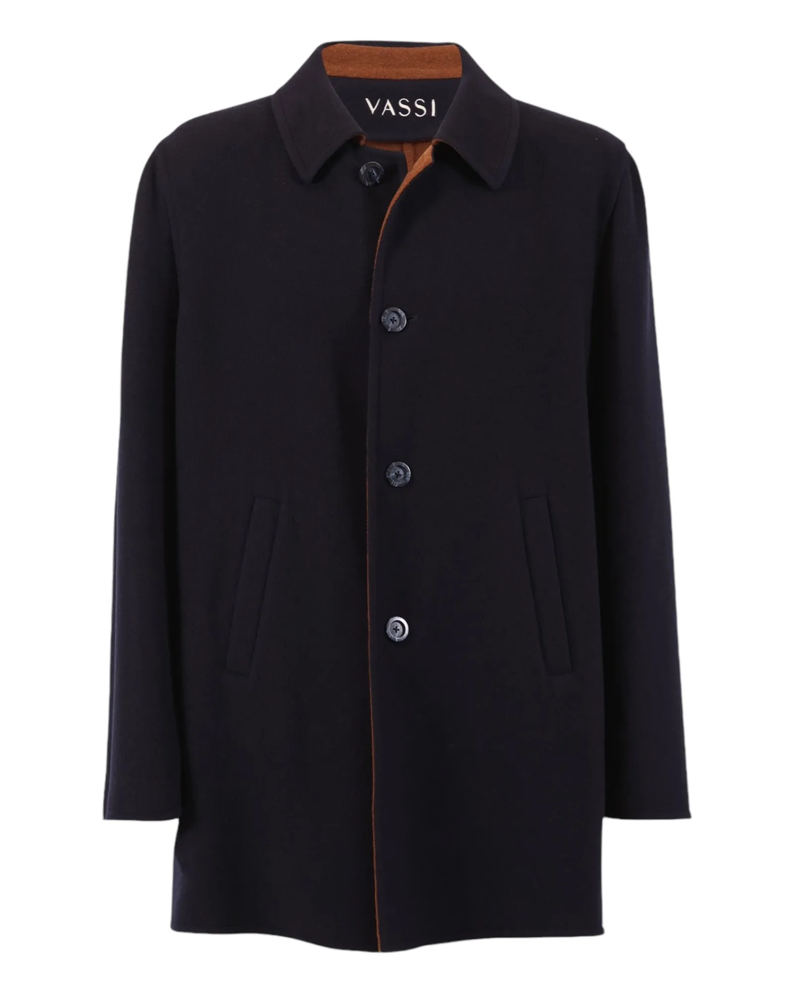 PURE CASHMERE CAR COAT - NAVY/VICUNA