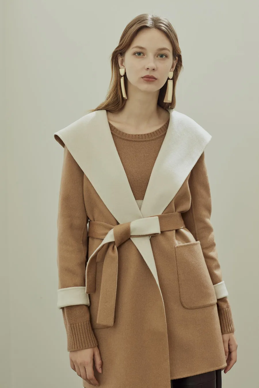 Pure cashmere reversible hooded coat