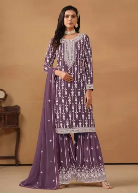 Radiant Purple Embroidered Wedding Festive Gharara Suit