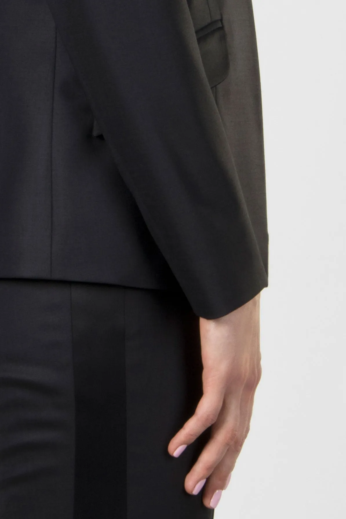 Satin-trimmed stretch-wool tuxedo