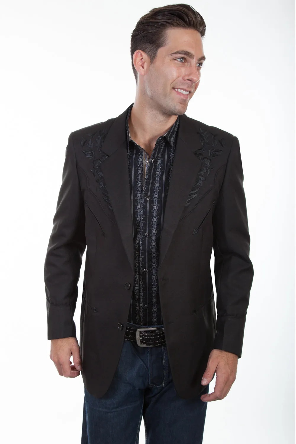 Scully Mens Black Polyester Tonal Floral Blazer 42L