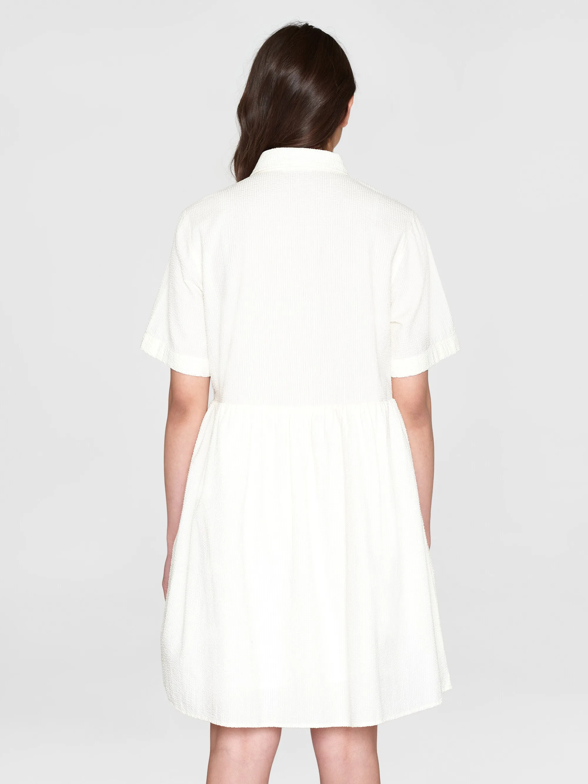 Seersucker short shirt dress - Egret