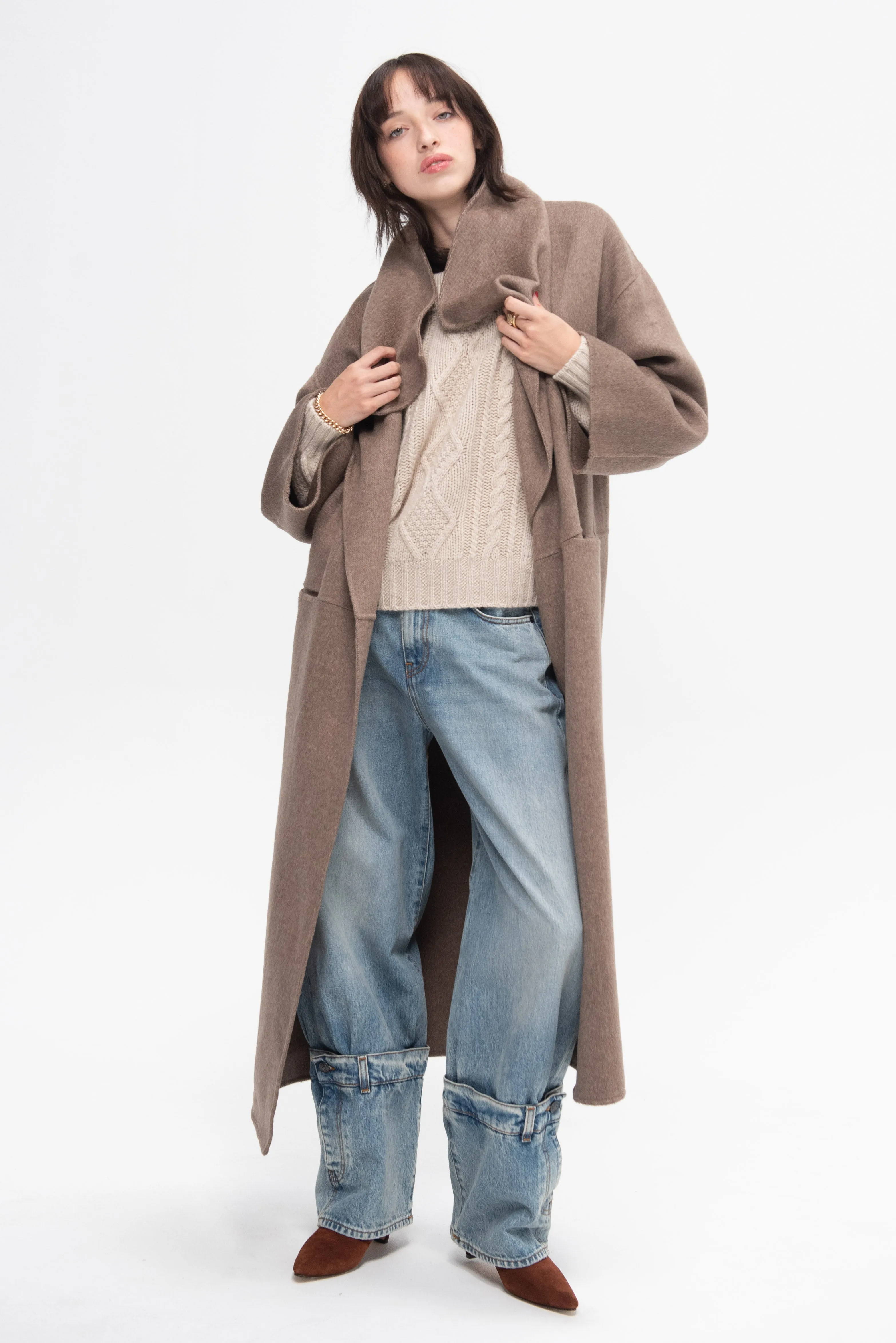 Signature Wool Cashmere Coat, Oak Melange