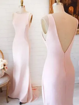 Simple Mermaid V Back Pink Long Prom Dress