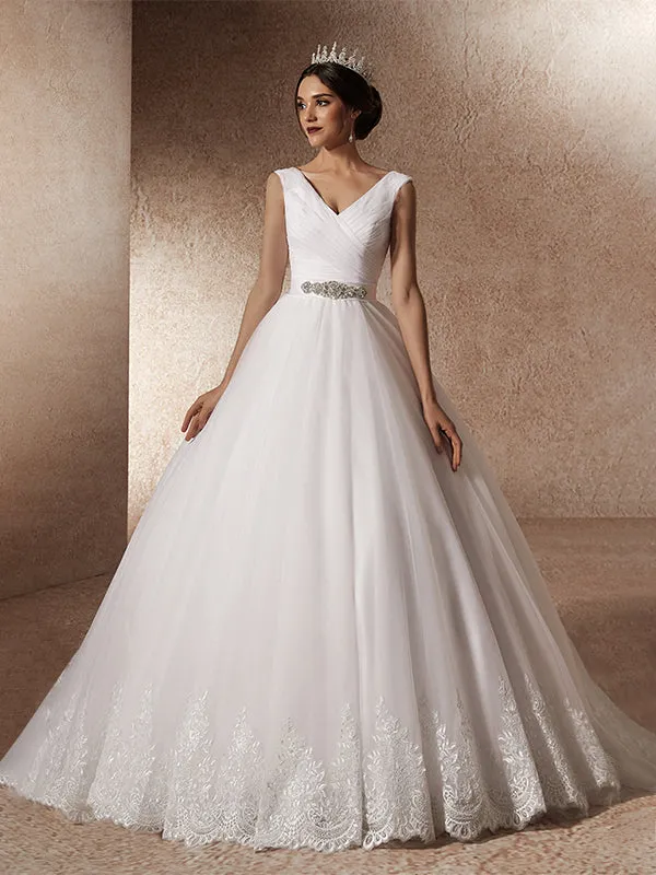 Simple Pleated Tulle Wedding Dress