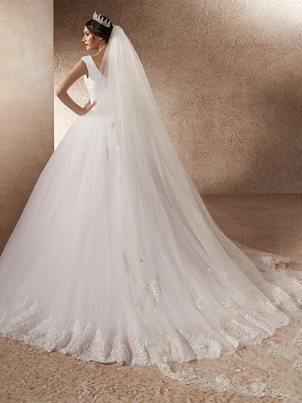 Simple Pleated Tulle Wedding Dress