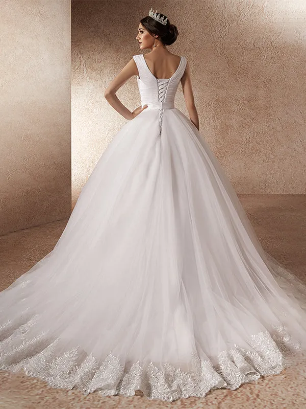 Simple Pleated Tulle Wedding Dress