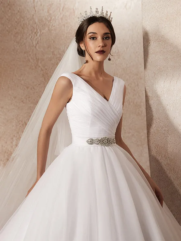 Simple Pleated Tulle Wedding Dress