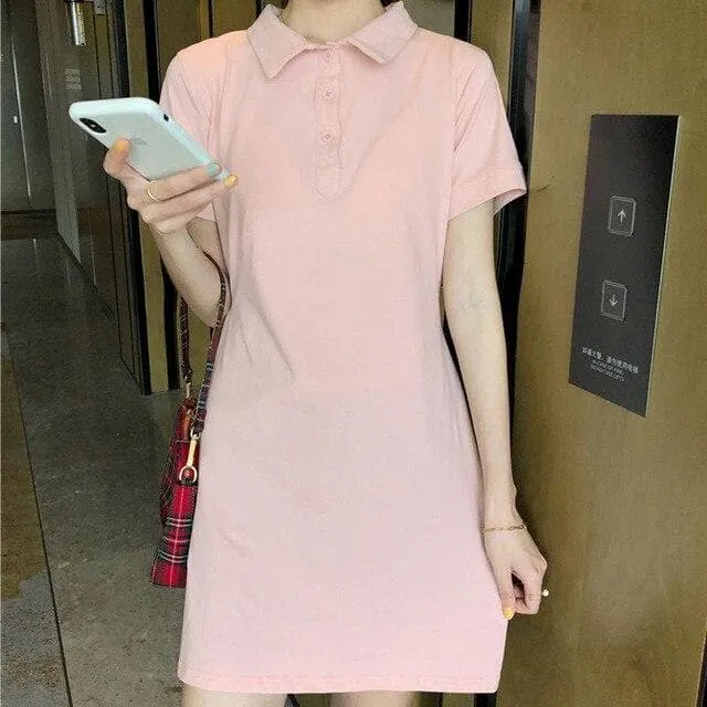 Simple Polo-Shirt Dress With Ribbon