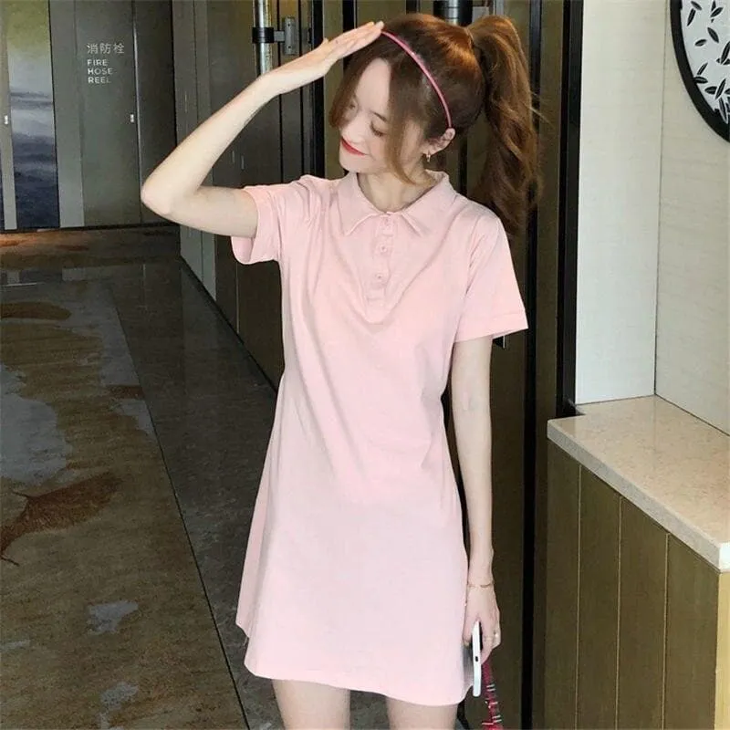 Simple Polo-Shirt Dress With Ribbon