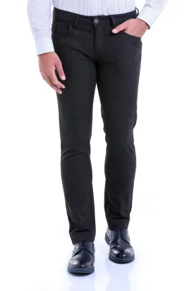 Slim Fit 5 Pocket Low Waist Unpleated Cotton Black Casual Pants, Black D.