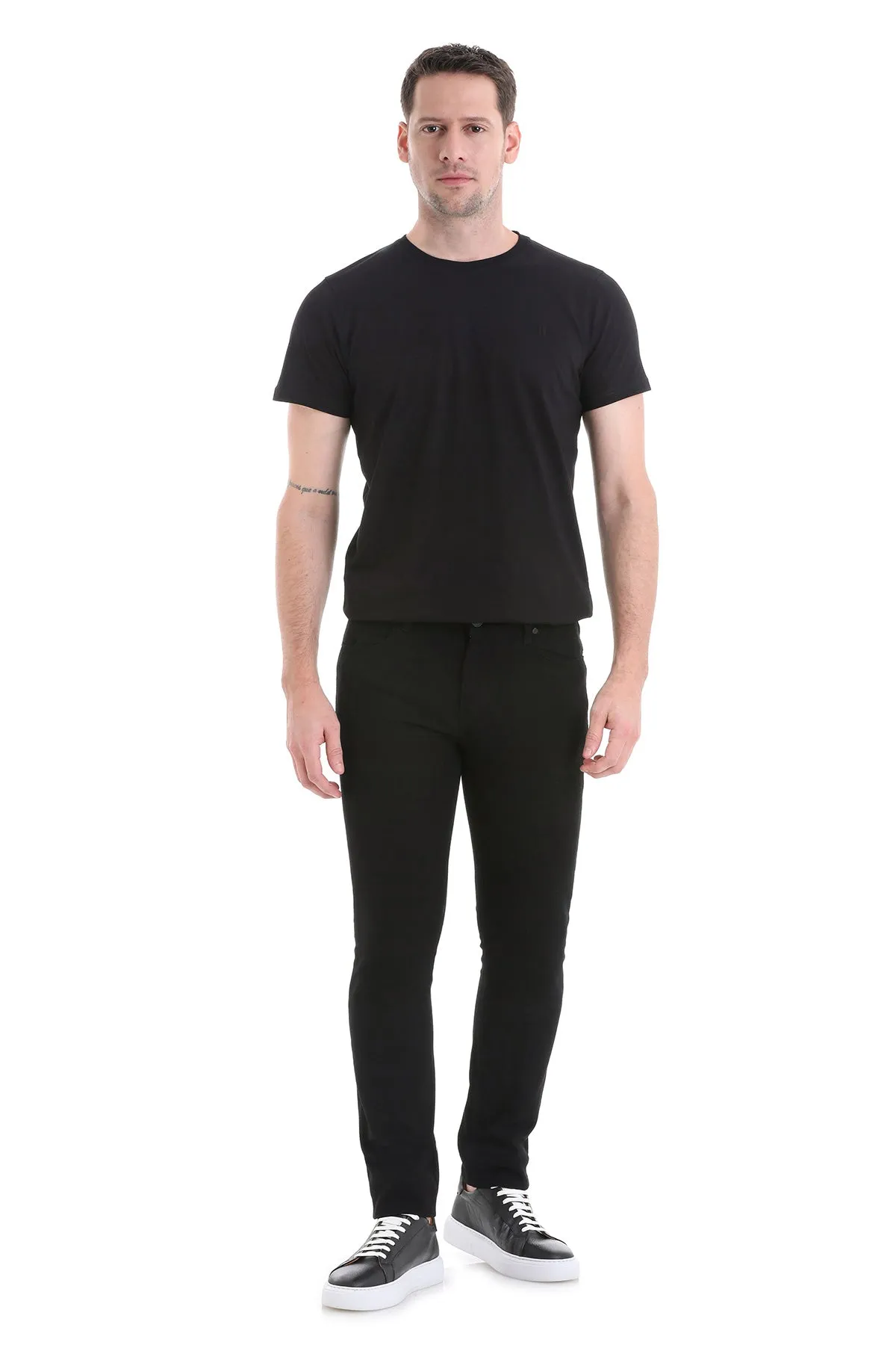 Slim Fit 5 Pocket Low Waist /  Unpleated Cotton Casual Pants, Black D.