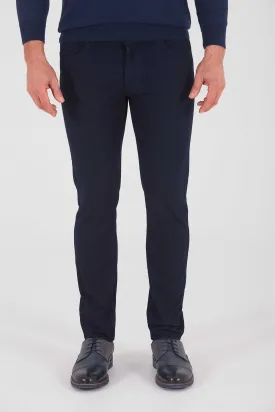 Slim Fit 5 Pocket Navy Low Waist Cotton Casual Pants