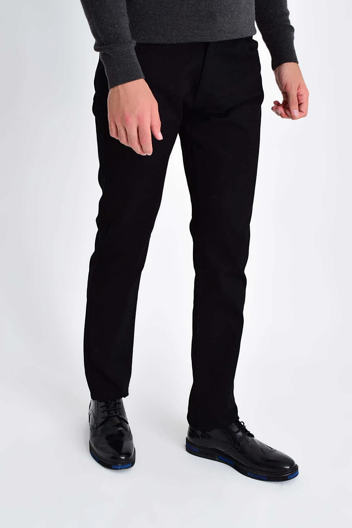 Slim Fit Low Waist Black Cotton Casual Pants