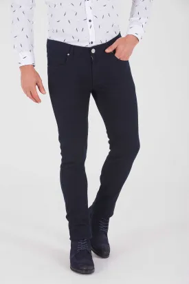 Slim Fit Navy 5 Pocket Cotton Low Waist Casual Pants