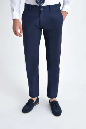 Slim Fit Side Pocket Navy Cotton Casual Pants