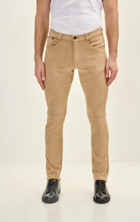 Slim Tapered Microsuede Pants - Stone