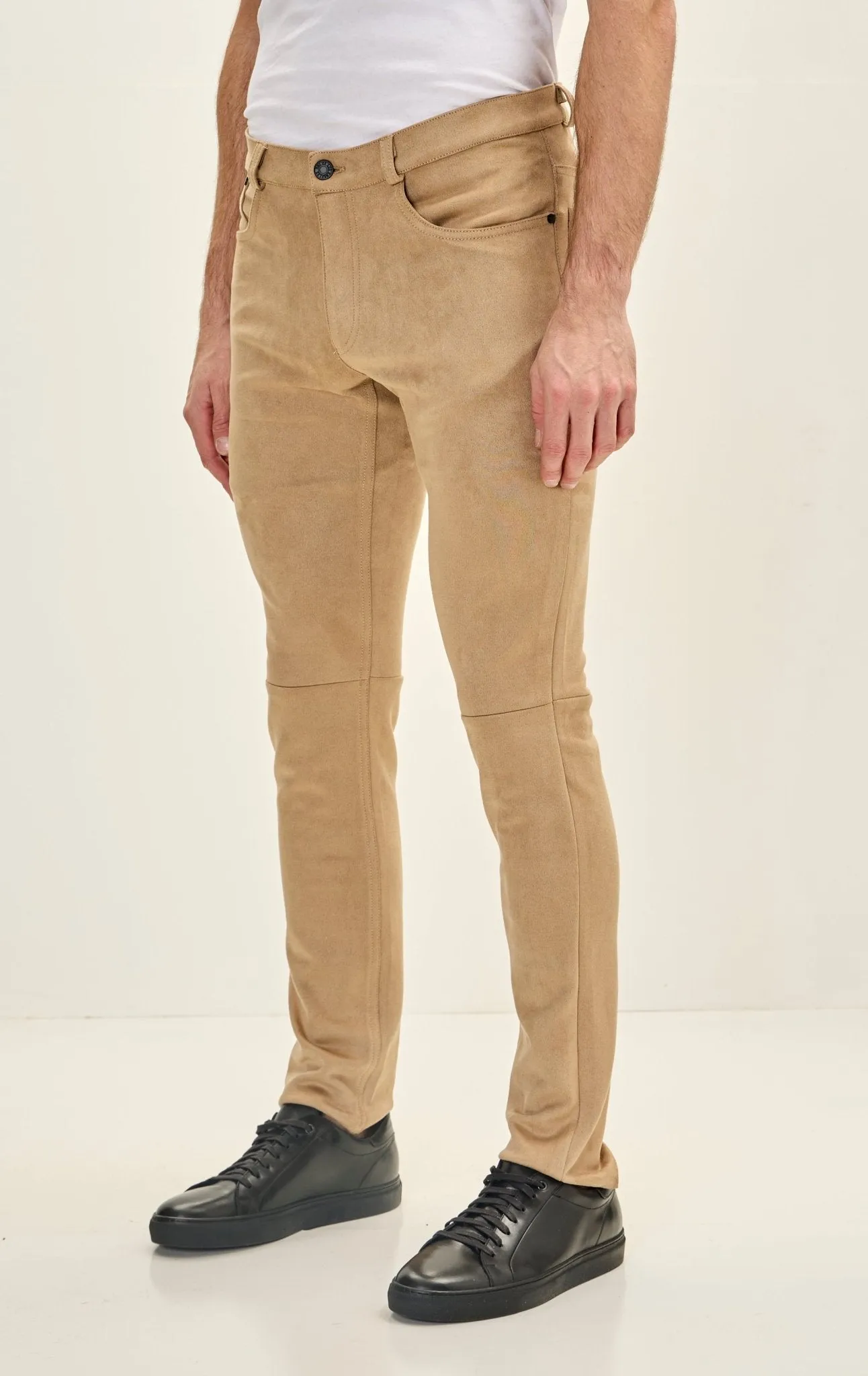 Slim Tapered Microsuede Pants - Stone