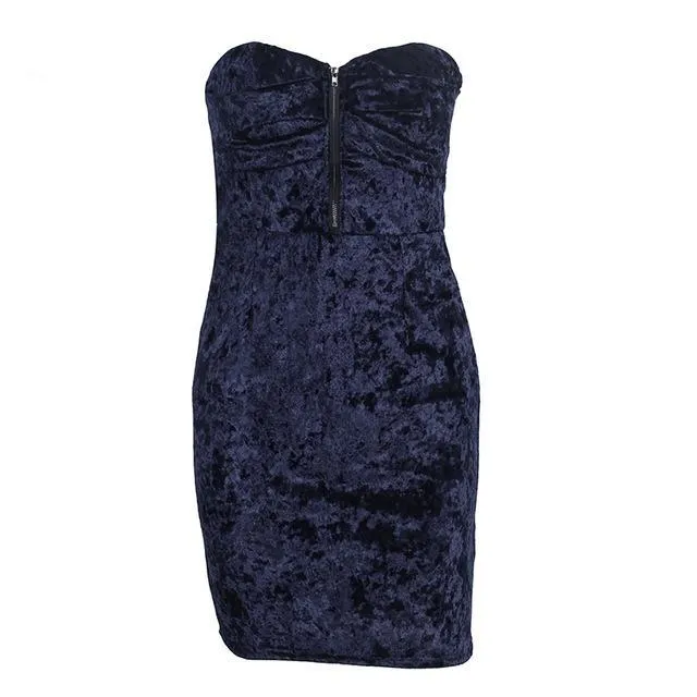 Strapless Sexy Velvet Bodycon Zipper Dress