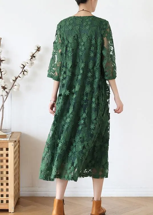 Stylish Green Embroideried Half Sleeve Party Summer Lace Dress