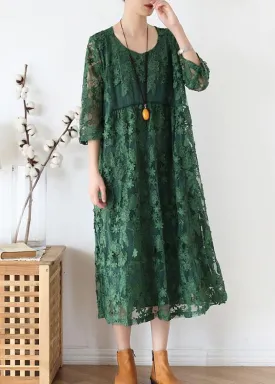 Stylish Green Embroideried Half Sleeve Party Summer Lace Dress