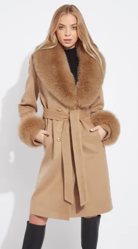 Supreme Luxy Cashmere & Fox Fur Belted Coat - Camel