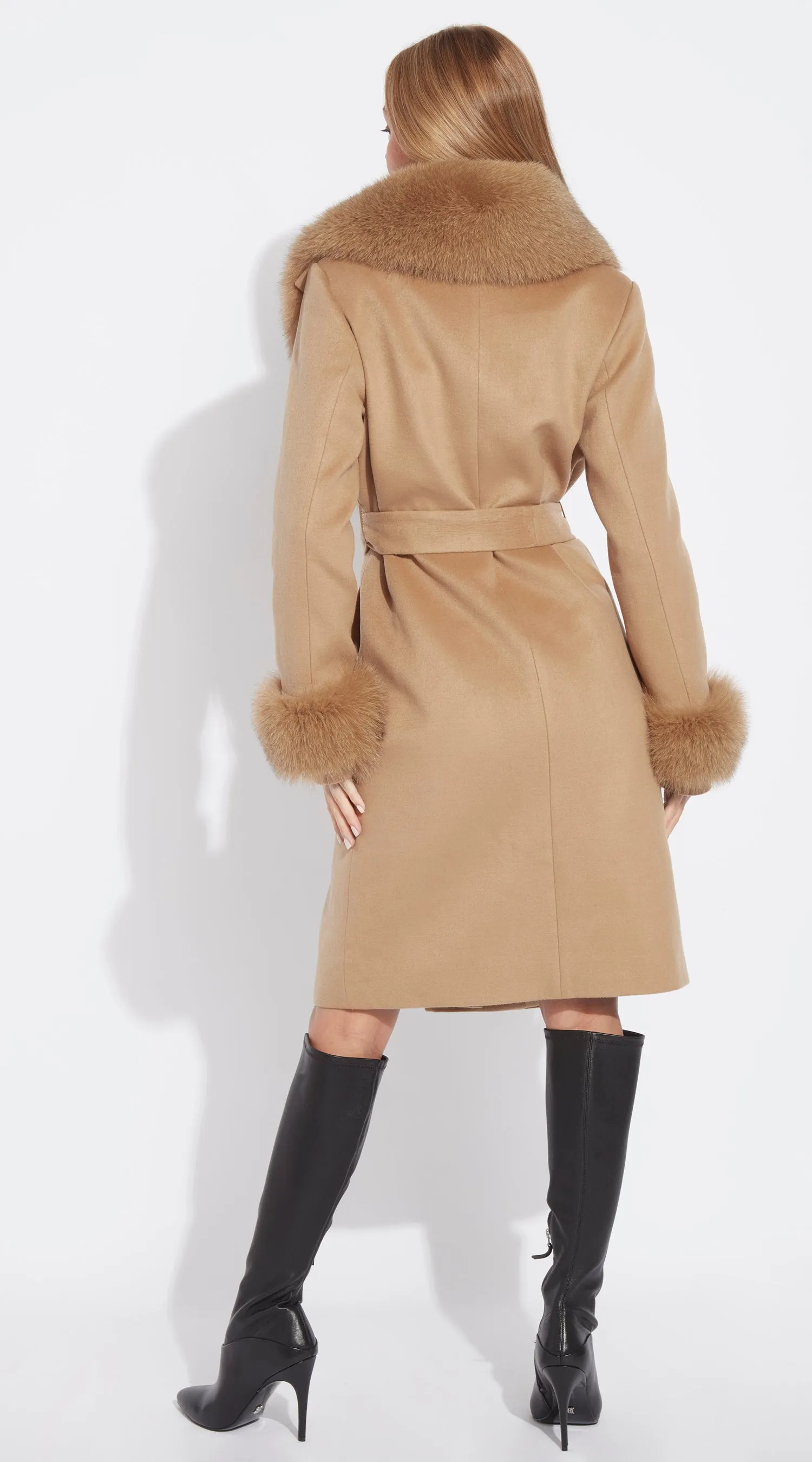 Supreme Luxy Cashmere & Fox Fur Belted Coat - Camel