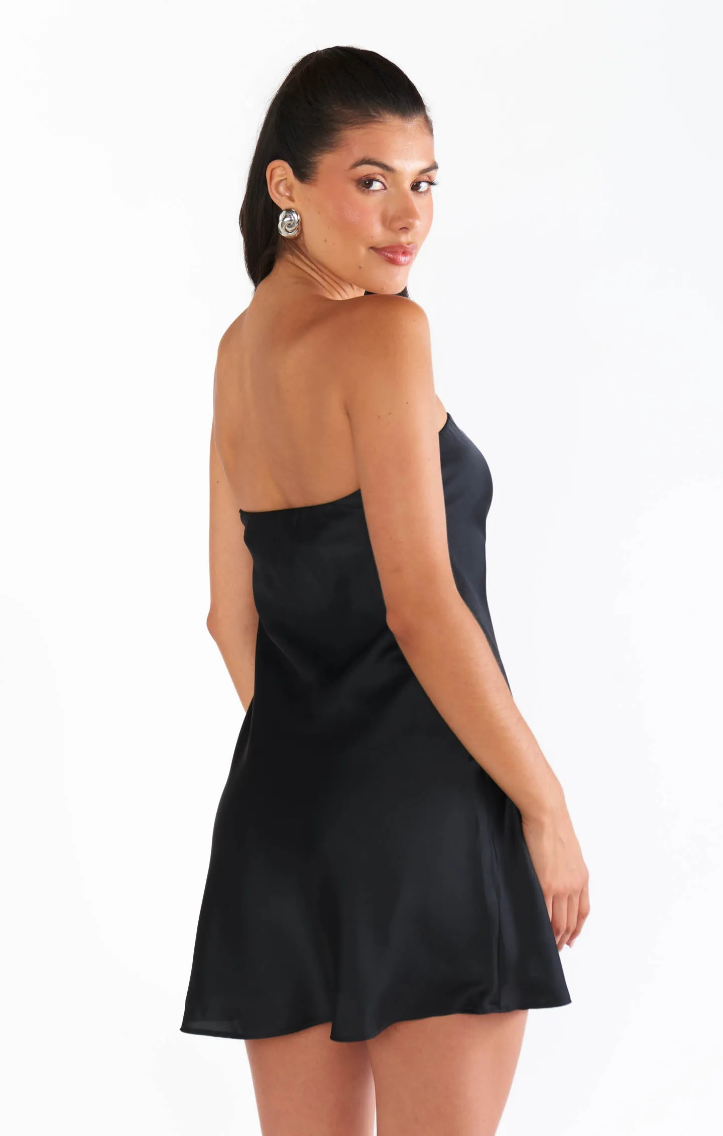 Taylor Tube Mini Dress ~ Black Luxe Satin