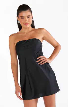 Taylor Tube Mini Dress ~ Black Luxe Satin