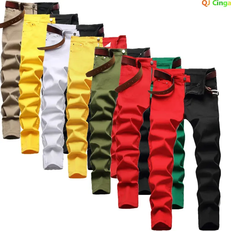 Two Color Spliced Jeans Men's Fashion Casual*