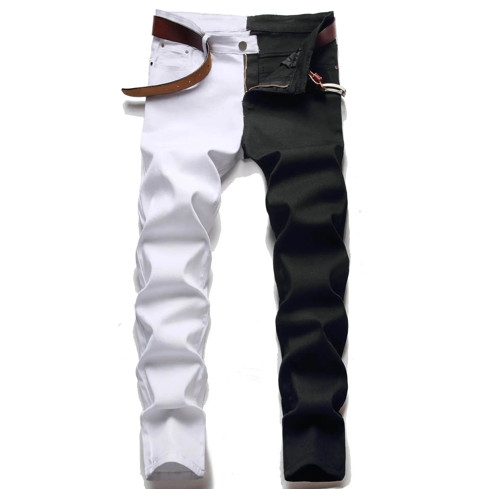 Two Color Spliced Jeans Men's Fashion Casual*