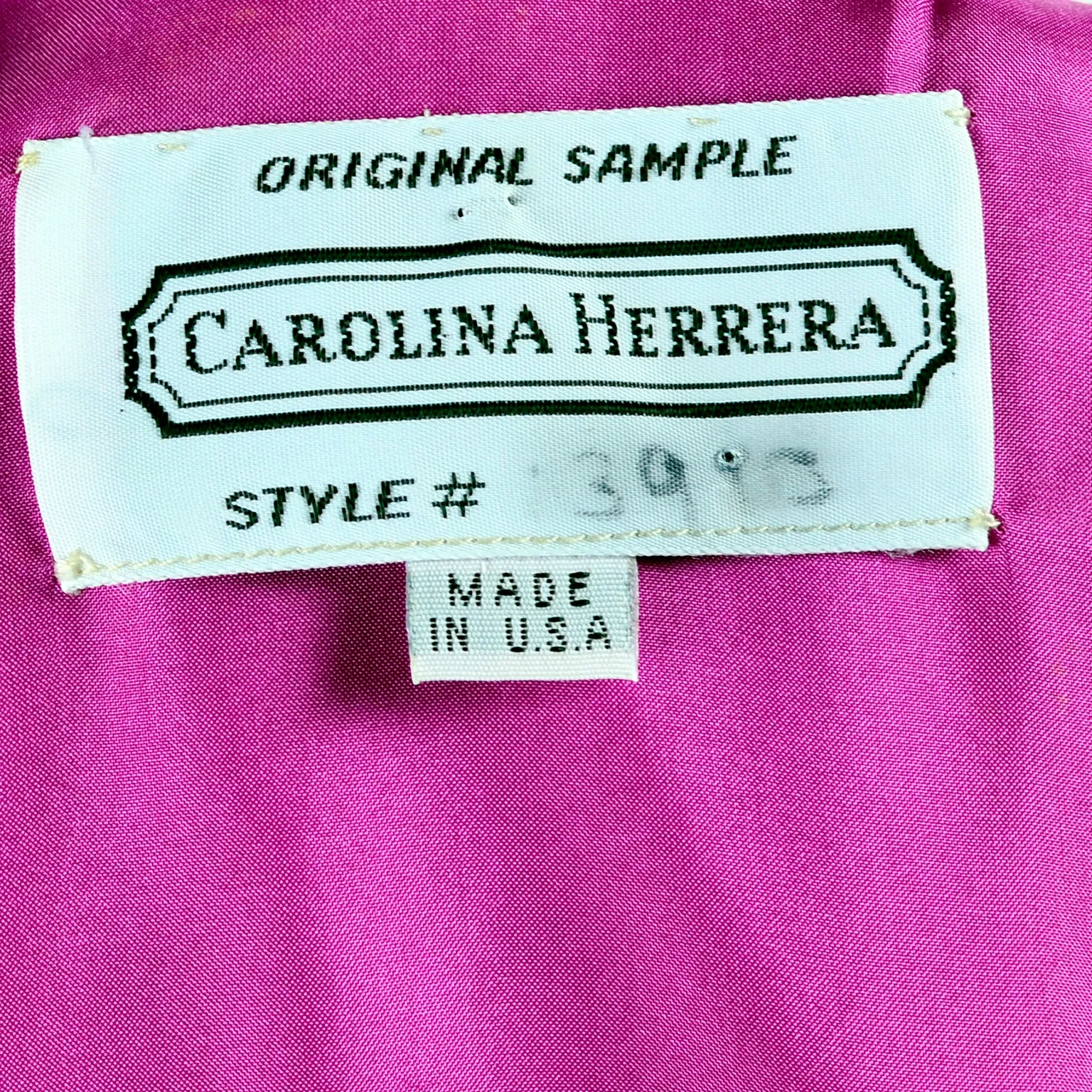 Vintage Carolina Herrera Dress in Pink Fuchsia Silk Jacquard