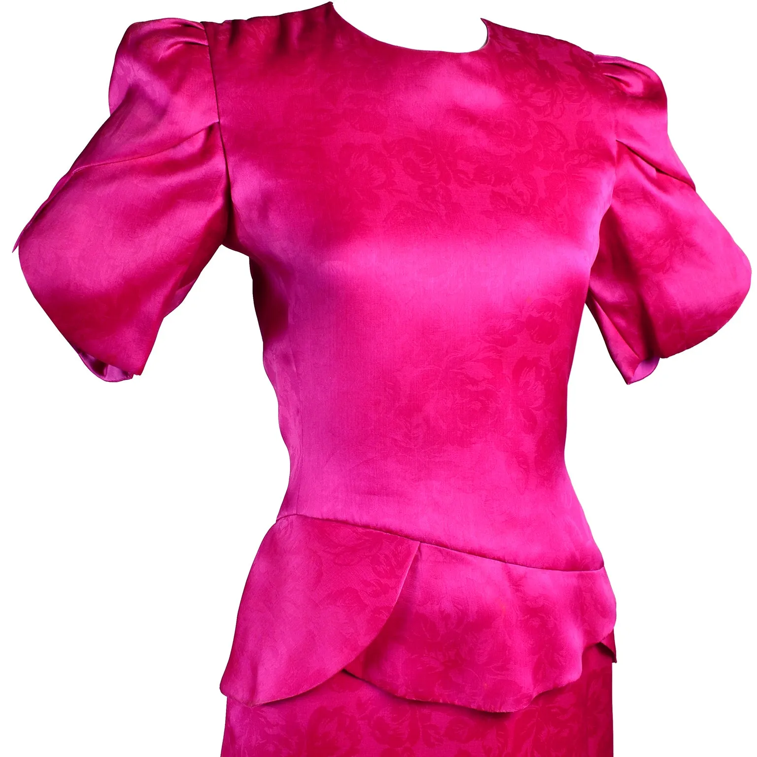 Vintage Carolina Herrera Dress in Pink Fuchsia Silk Jacquard