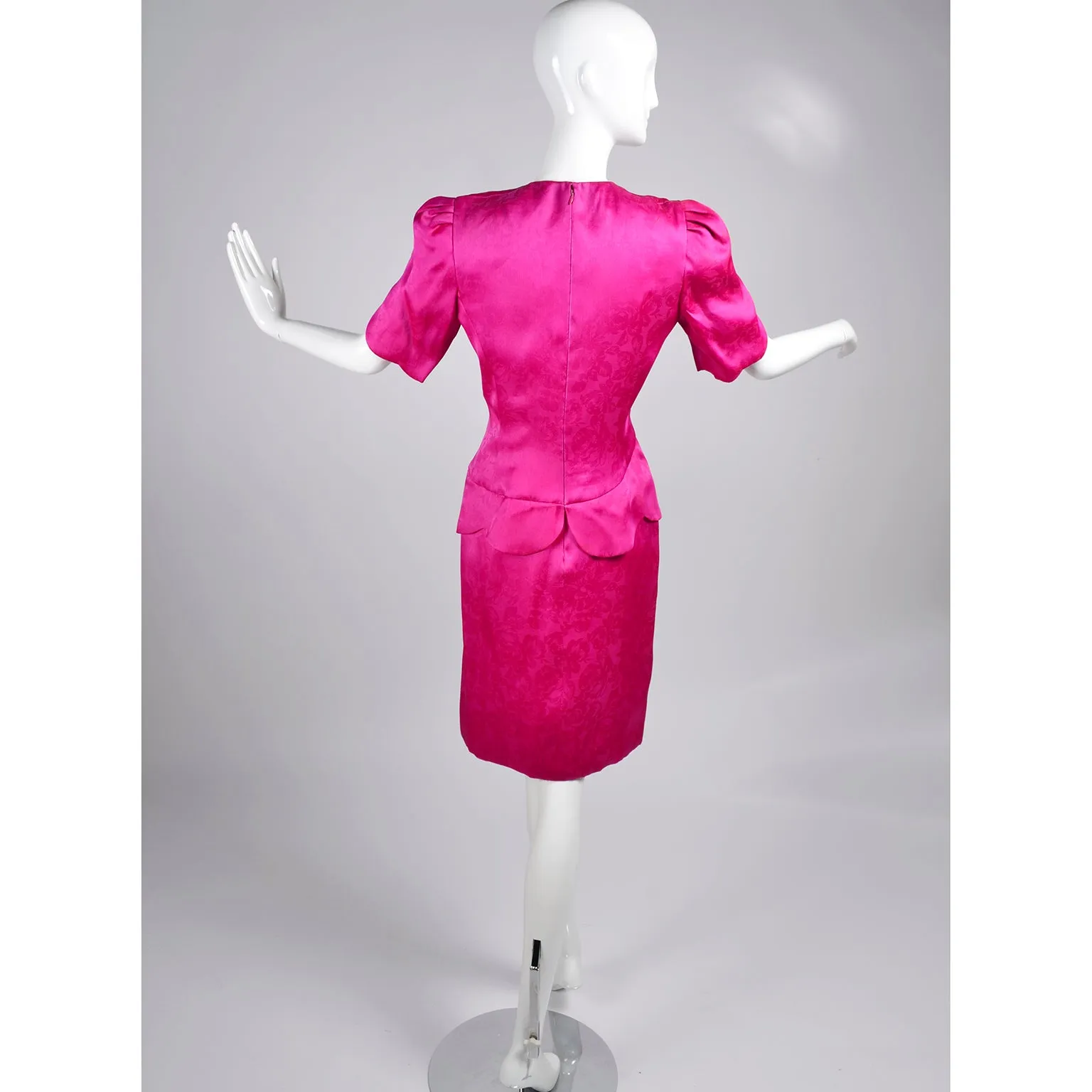 Vintage Carolina Herrera Dress in Pink Fuchsia Silk Jacquard