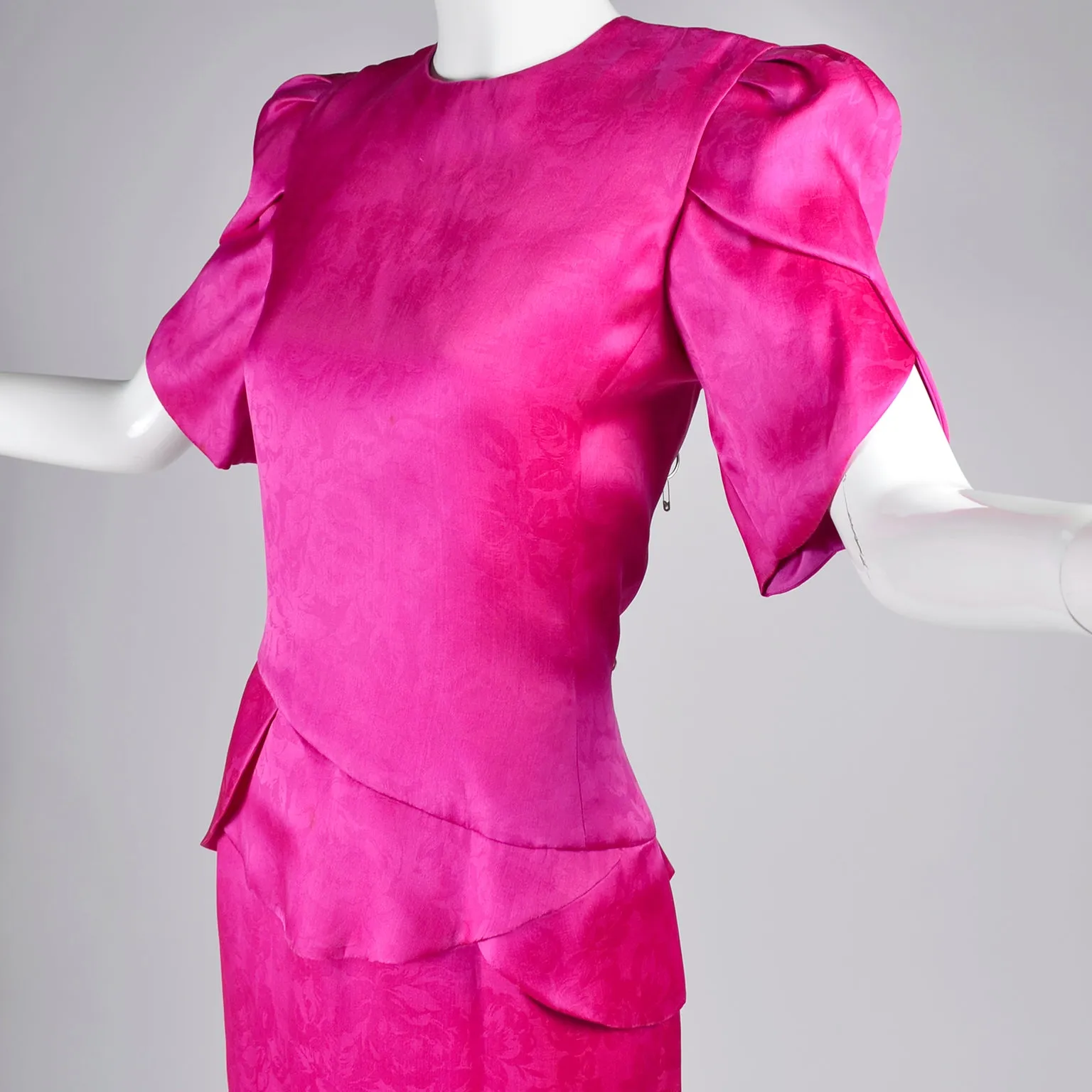 Vintage Carolina Herrera Dress in Pink Fuchsia Silk Jacquard