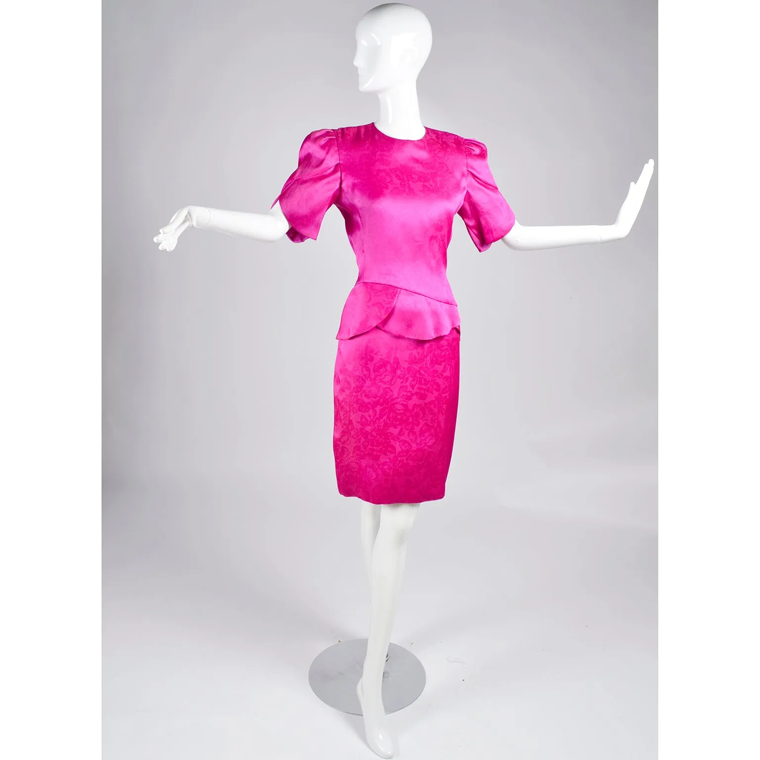 Vintage Carolina Herrera Dress in Pink Fuchsia Silk Jacquard