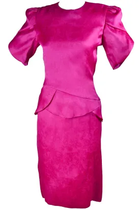 Vintage Carolina Herrera Dress in Pink Fuchsia Silk Jacquard