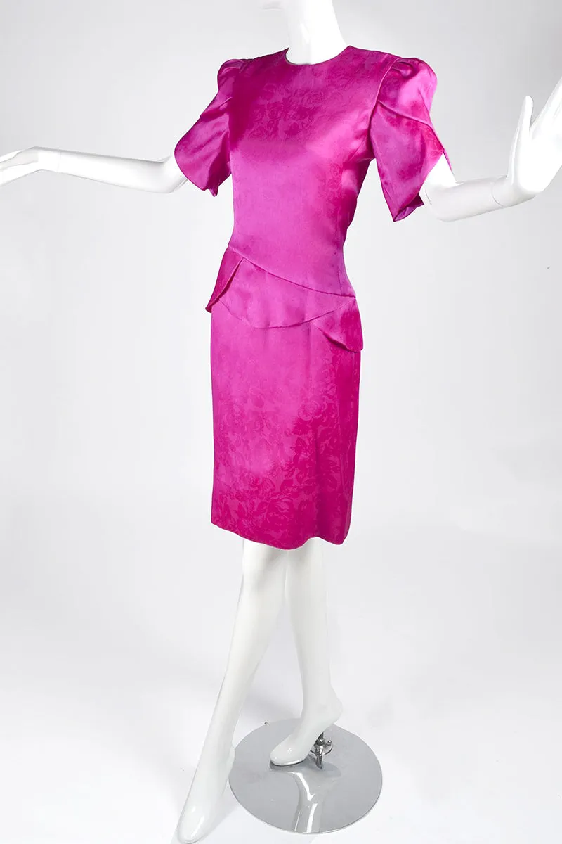 Vintage Carolina Herrera Dress in Pink Fuchsia Silk Jacquard