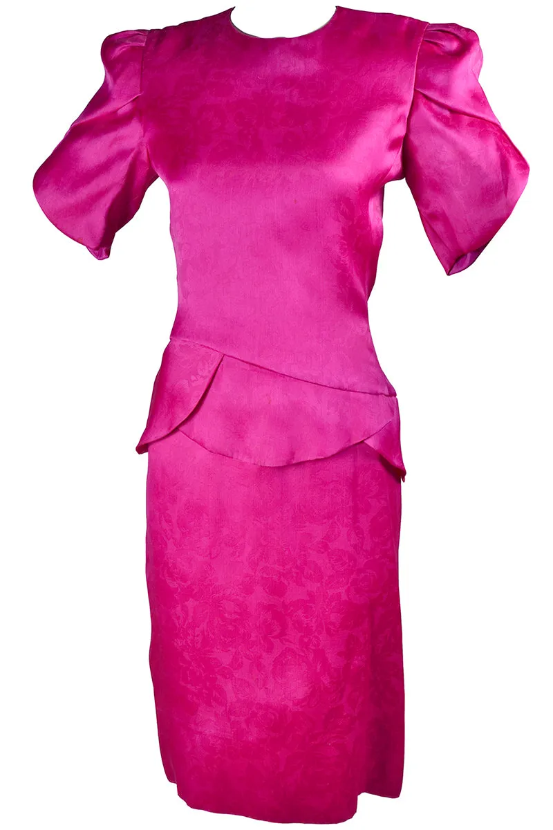 Vintage Carolina Herrera Dress in Pink Fuchsia Silk Jacquard