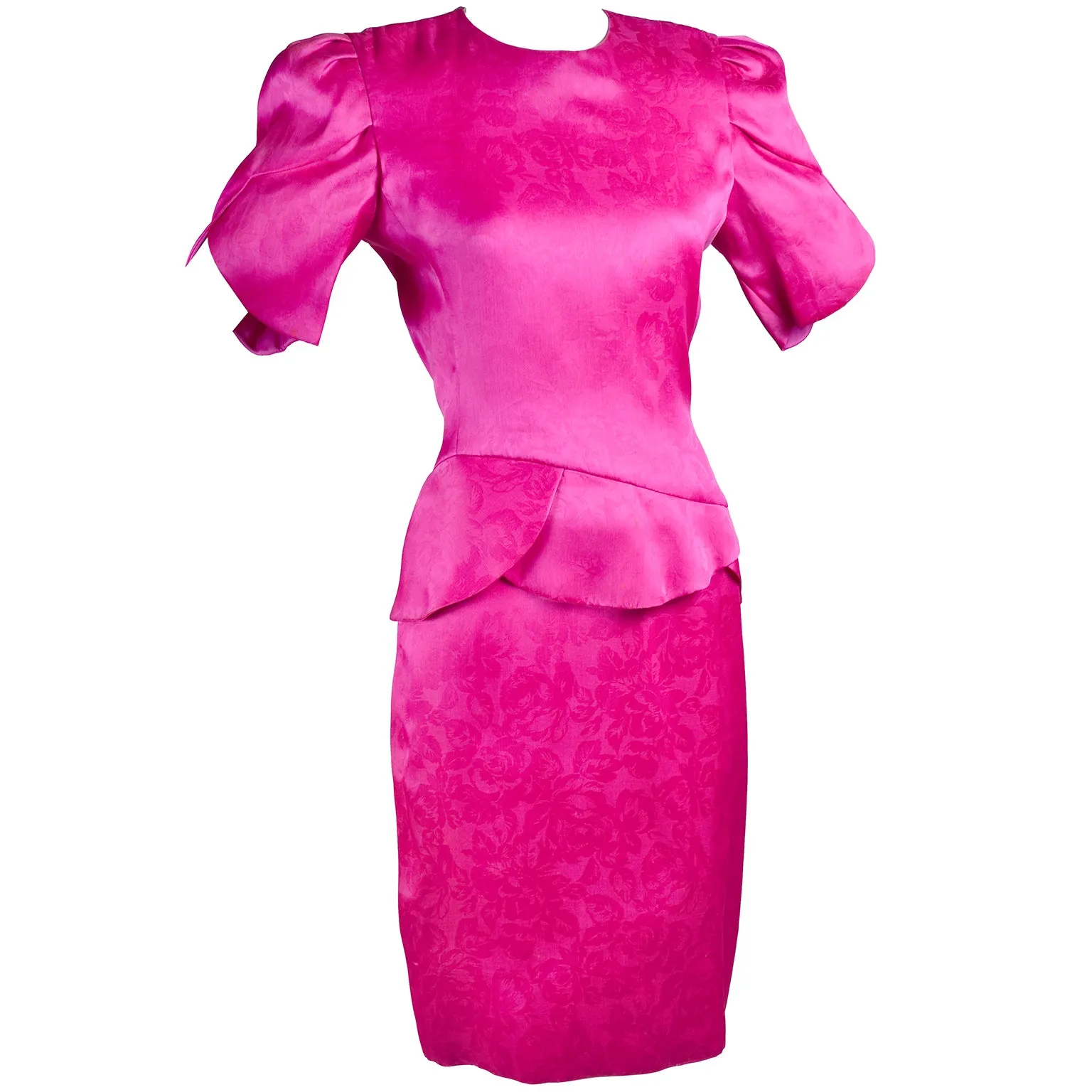 Vintage Carolina Herrera Dress in Pink Fuchsia Silk Jacquard