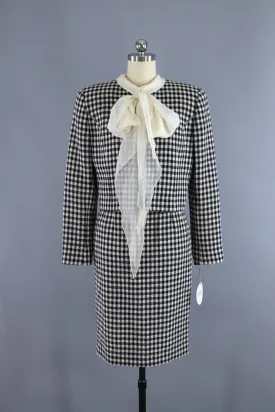 Vintage Valentino Miss V Suit / Gingham Wool with Silk Blouse & Scarf