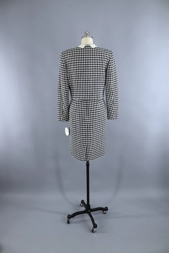 Vintage Valentino Miss V Suit / Gingham Wool with Silk Blouse & Scarf