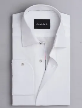 WHITE COTTON WEAVED CLASSIC COLLAR SHIRT