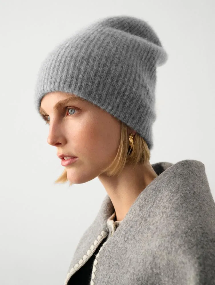 White   Warren Cashmere Plush Rib Beanie 16137