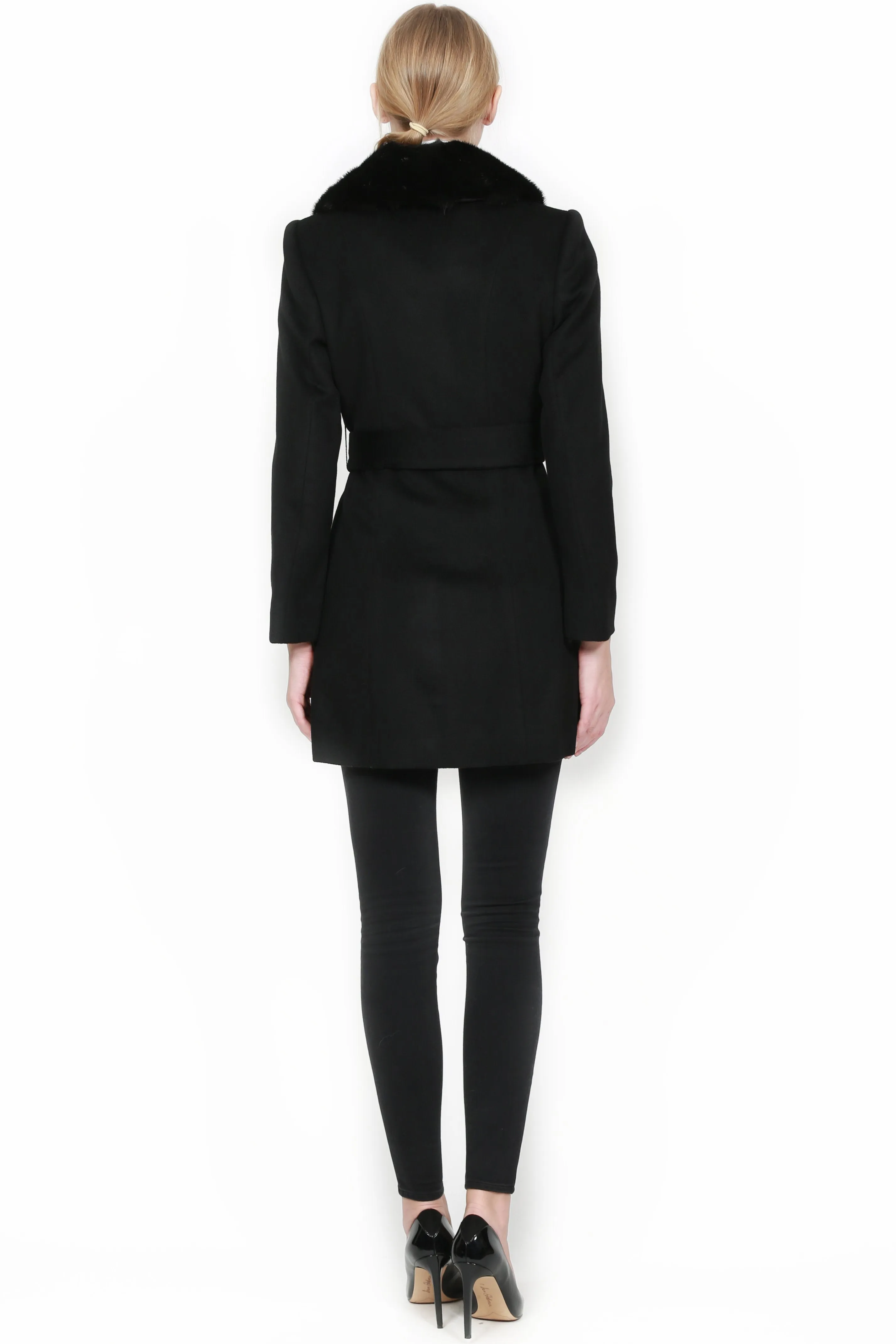 WISMAR - Cashmere Coat with Mink Collar and Belt