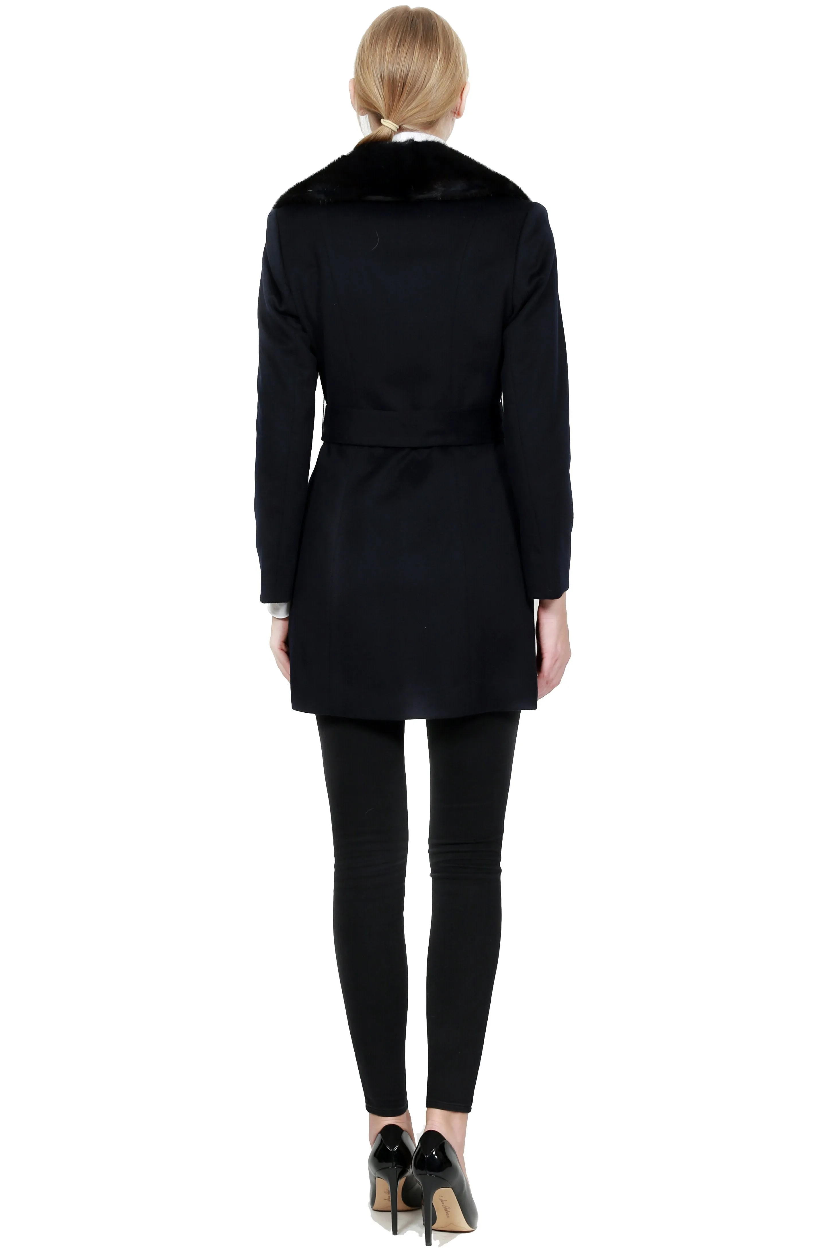 WISMAR - Cashmere Coat with Mink Collar and Belt