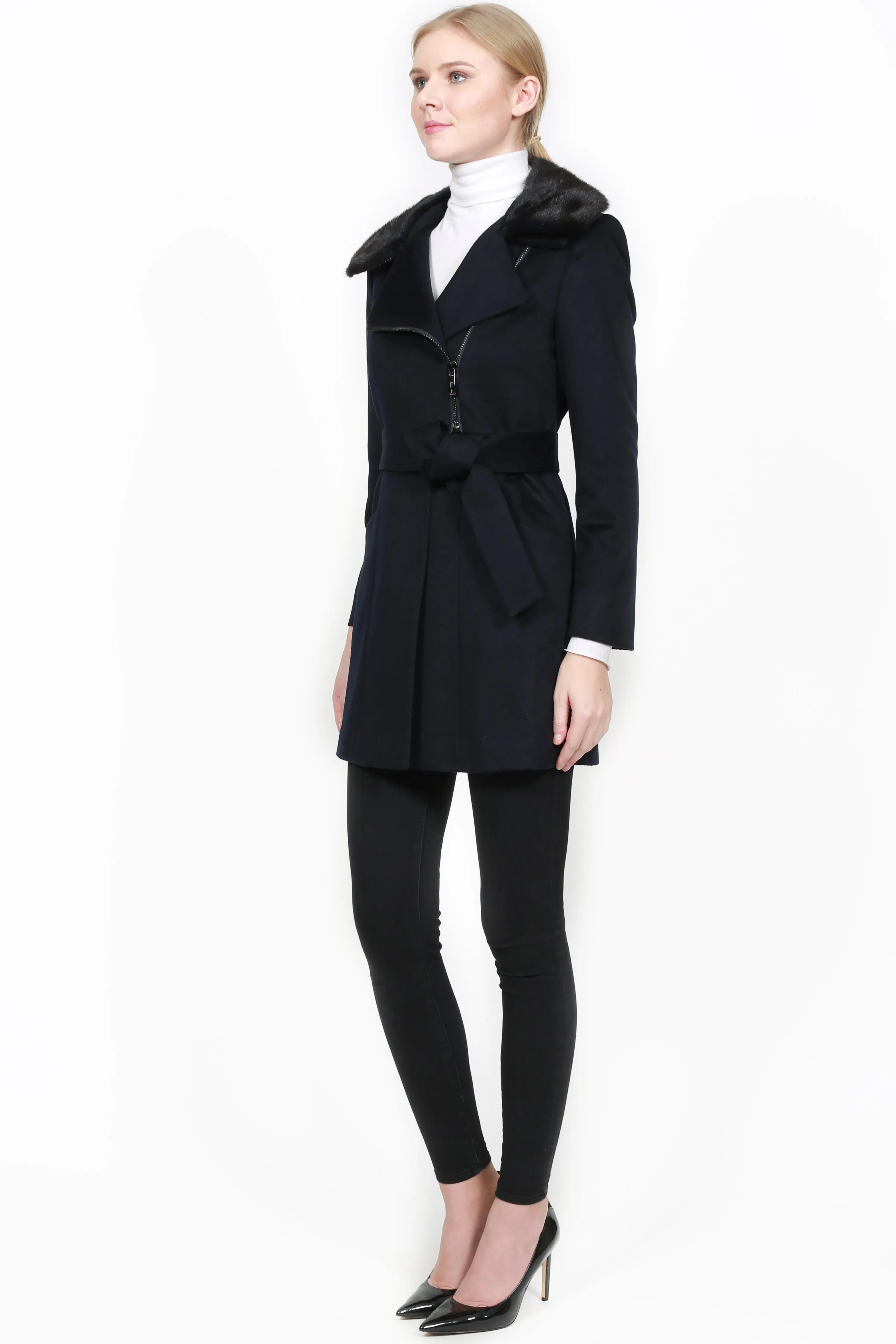 WISMAR - Cashmere Coat with Mink Collar and Belt